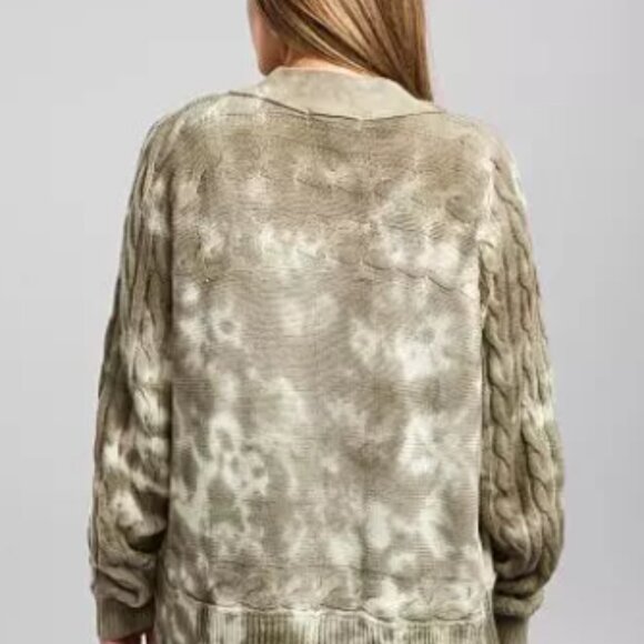 GILDED INTENT SIZE SMALL GREEN AND CREAM TIE-DYE OPEN FRONT CARDIGAN SWEATER - Picture 2 of 11